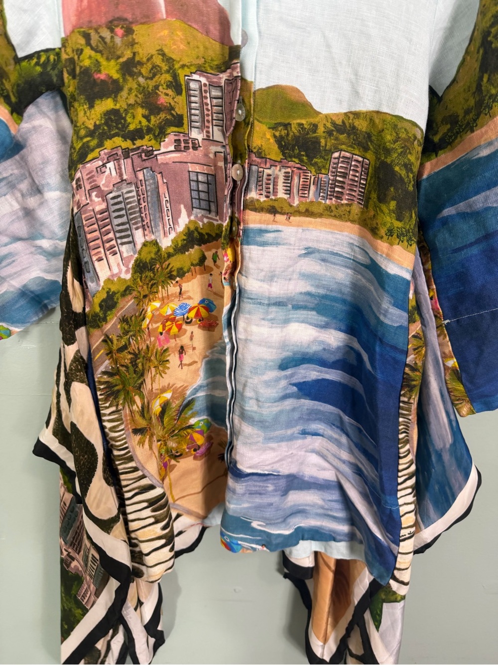 Farm Rio Copacabana Beach Linen Cover Up Dress Artsy Vacation Shirtdress Mini XS - Picture 5 of 7